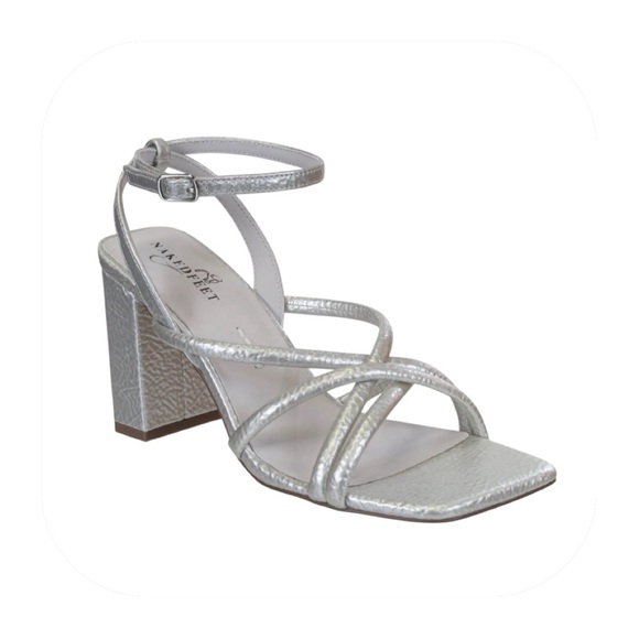 NWOT Naked Feet size 10 silver Mood block heel sandal - Picture 1 of 6